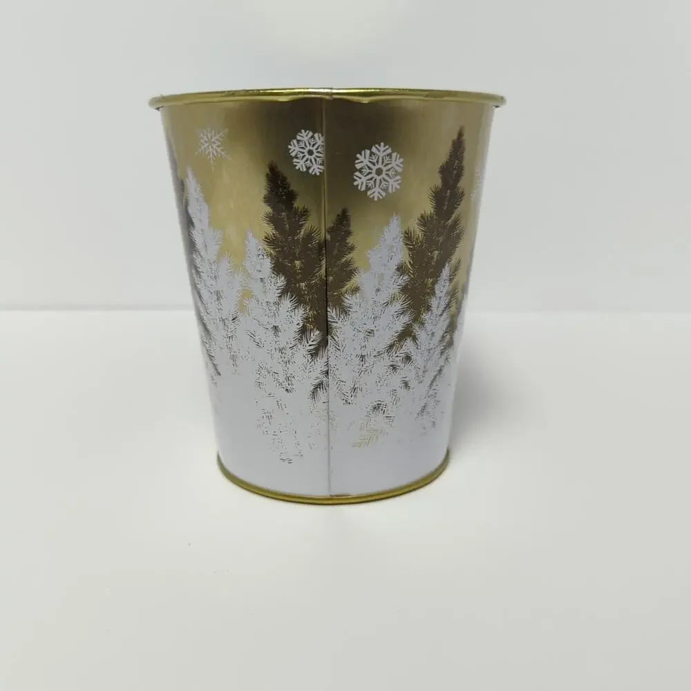 Winter Forest Oval Metal Planter, Centerpiece or Gift Basket Container